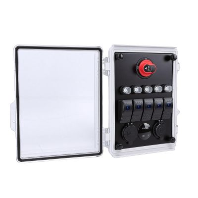 Marhynchus Power Box 5-Switch Rocker Panel with USB-PD Charger and LED Voltmeter for Trucks, RVs, ATVs, Marine Use, and Boats