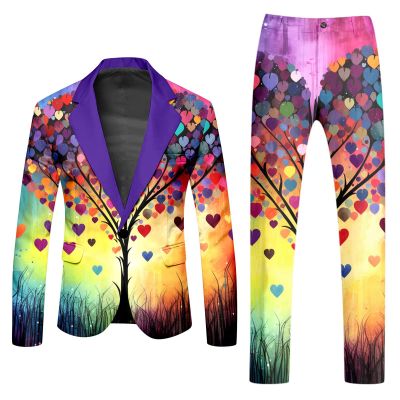 WAZHAKU Men's 2-Piece Disco Suit Set with Sequin-Print Jacket and Pants, 1980s Outfit