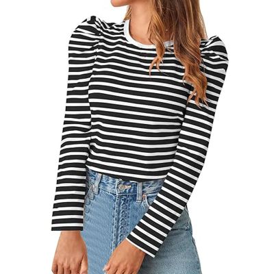 Women's Red and White Striped Long-Sleeve Top
