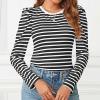 Women's Red and White Striped Long-Sleeve Top view 2