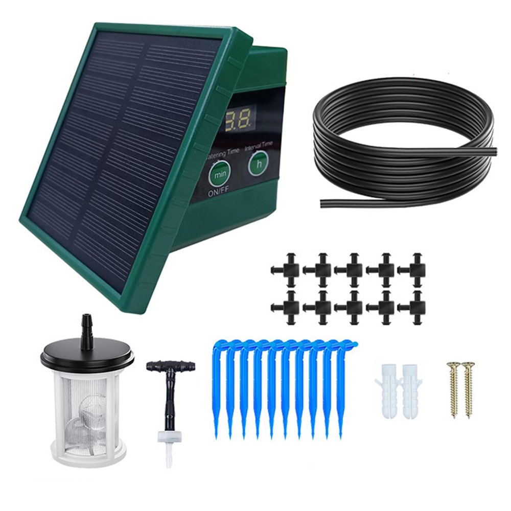 SIXRUN Solar Drip Irrigation System for 10 Potted Plants, 30 x 7 Timer Modes, Digital Display, Anti-Siphon Device