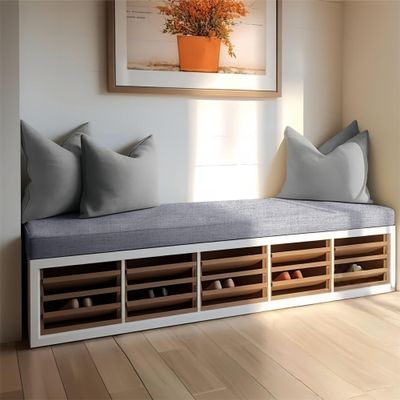 JIAFANG Padded Beer Bench Cushion, 55 x 142 cm, Non-Slip, Washable Cover, Light Gray