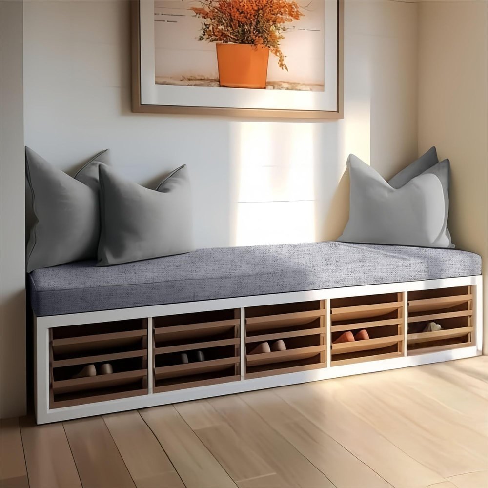 JIAFANG Padded Beer Bench Cushion, 55 x 142 cm, Non-Slip, Washable Cover, Light Gray