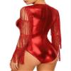 Freebily Women's Wetlook Metallic Dance Leotard, Short/Long Sleeve, Red_F XXL view 2