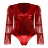 Freebily Women's Wetlook Metallic Dance Leotard, Short/Long Sleeve, Red_F XXL view 3