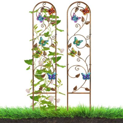 MEIYIFAN 2-Pack 60-Inch Metal Garden Trellis, Tall Obelisk for Climbing Plants, Decorative Arched Trellis for Outdoor Areas, Butterfly
