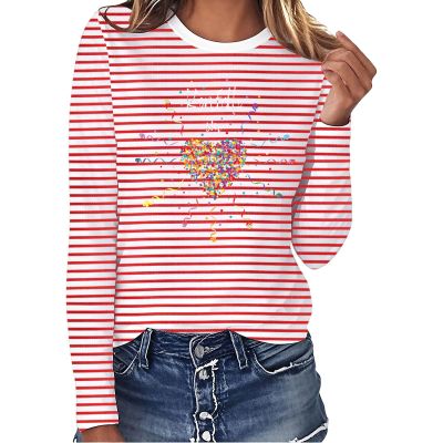 Women's Red and White Striped Long-Sleeve Shirt for Carnival