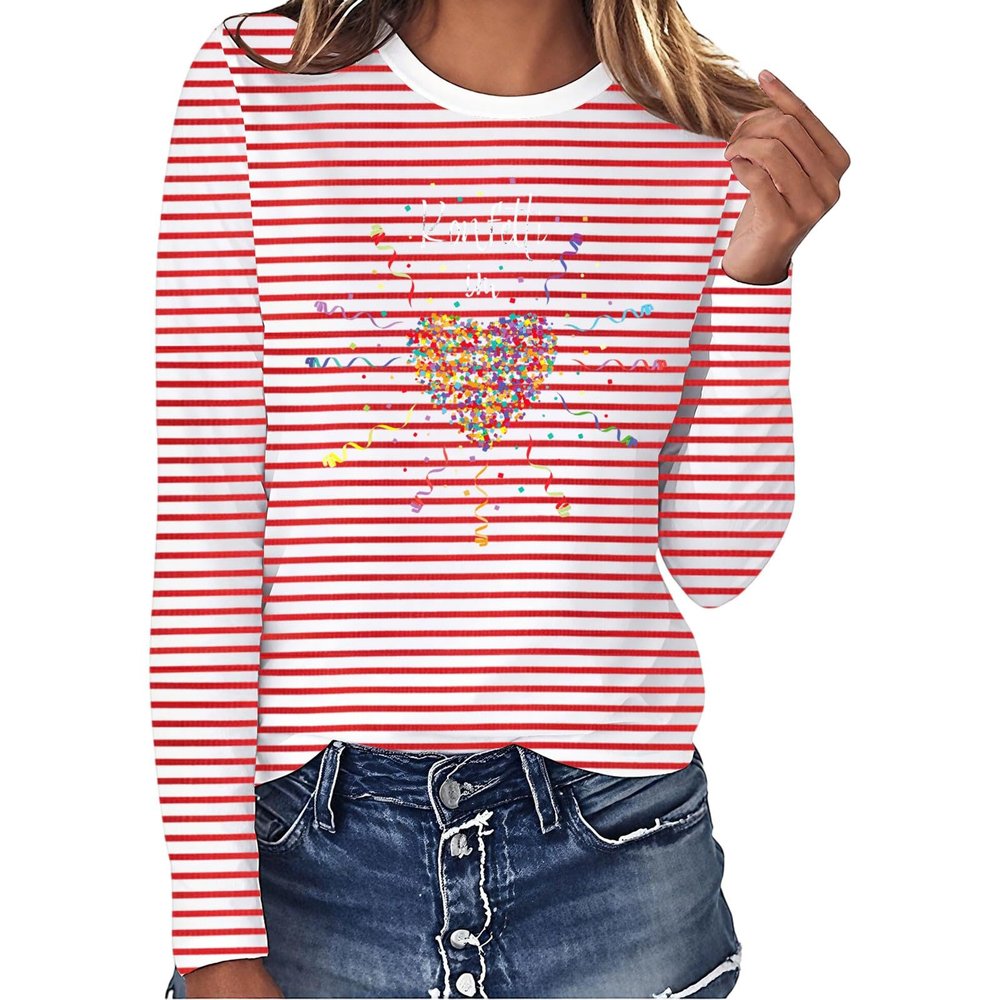 Women's Red and White Striped Long-Sleeve Shirt for Carnival