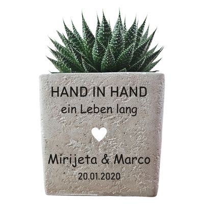 mamir home Personalized Wedding Gift for the Couple, Large Concrete Planter | Wedding Money Gift, Hand in Hand—One Lifetime, 13 x 13 x 13 cm