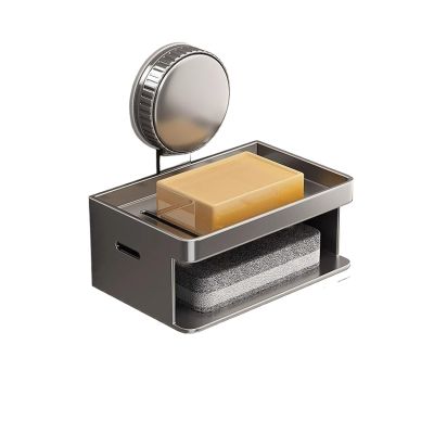 Wall-Mounted Soap Dish, Aluminum Bathroom Shelf with Drainage, Double, 1 Pc