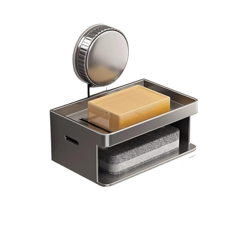 Wall-Mounted Soap Dish, Aluminum Bathroom Shelf with Drainage, Double, 1 Pc