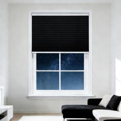Thermal Pleated Blind 64 x 180 cm, Light-Blocking, Privacy and Sun Protection, No-Drill Clamp Mount, Black