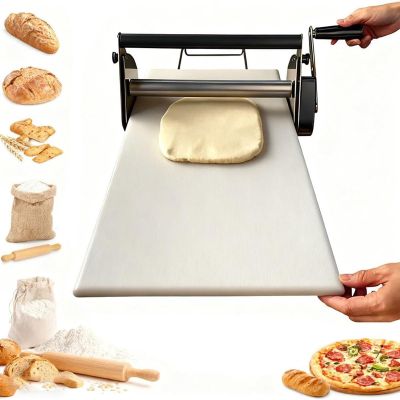 Foldable Manual Dough Sheeter, 10 Settings (0.5–25 mm), Stainless Steel Pasta Machine & Dough Roller for Croissants and Pizza, Professional Baking Accessory (B)