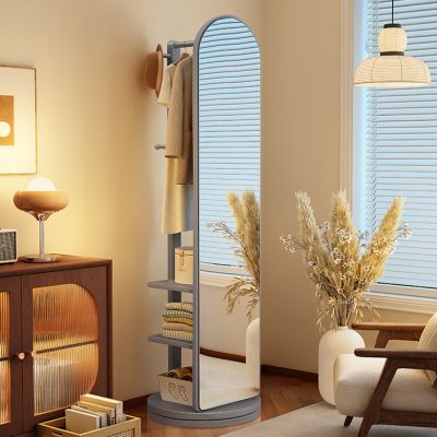 360° Rotating Wooden Garment Rack, Full-Length Mirror, 167.6 cm, Freestanding Dressing Mirror on Wheels