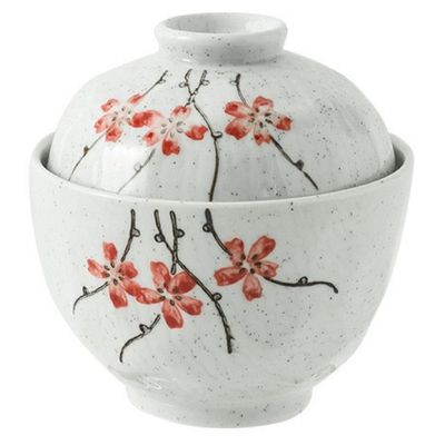 EdirFtra Hand-Painted Japanese Ceramic Rice and Soup Bowl with Lid
