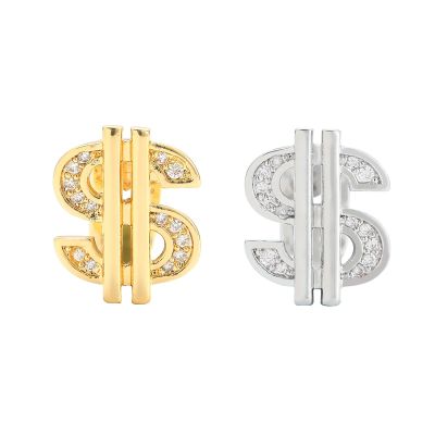 18K Gold- and Silver-Plated Iced-Out Dollar-Sign Tooth Grillz with Cubic Zirconia Pavé
