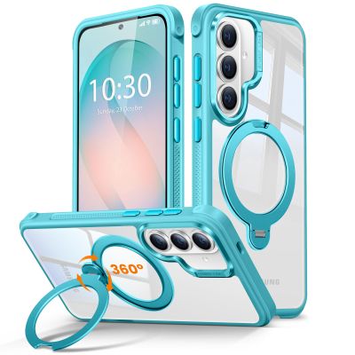 HuwaiH Case for Samsung Galaxy S26 Plus with 360° Magnetic Ring Stand, 16-ft Military-Grade Drop Protection, Non-Slip Edge & Clear Back (Clear Light Blue)