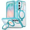 HuwaiH Case for Samsung Galaxy S26 Plus with 360° Magnetic Ring Stand, 16-ft Military-Grade Drop Protection, Non-Slip Edge & Clear Back (Clear Light Blue) view 1