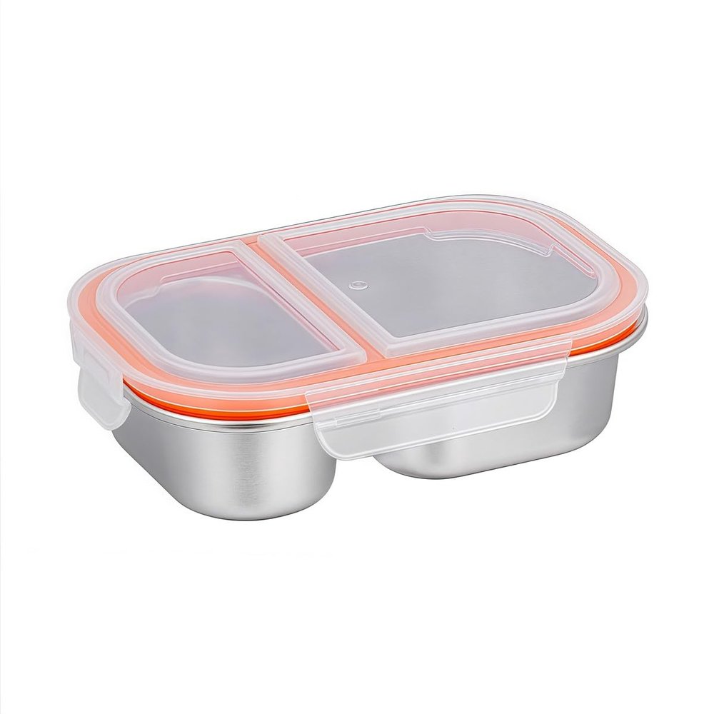 QOXEZY Stainless Steel Snack Container with Lid, 2 Compartments, White