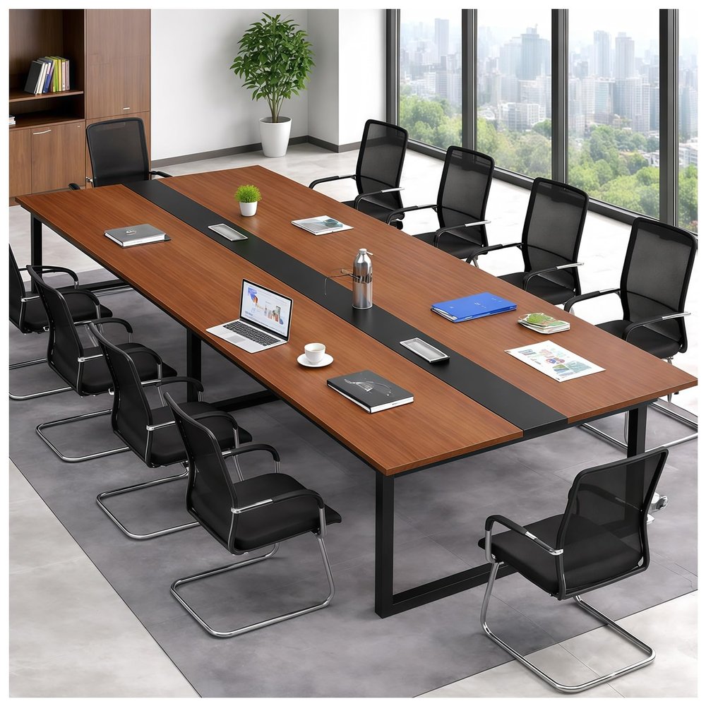 Large Office Conference Table, Modern Modular Meeting Table with Cable Management and Sturdy Metal Frame (Chairs Not Included)