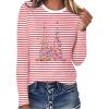 Women's Red and White Striped Long-Sleeve Shirt, Crew Neck, Red, S view 1