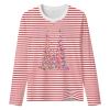 Women's Red and White Striped Long-Sleeve Shirt, Crew Neck, Red, S view 4