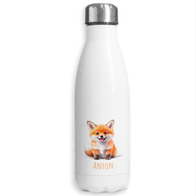 Personalized Thermos Bottle with Name | Cheeky Brown Fox | 500 mL | Leakproof Stainless Steel Water Bottle for Kids