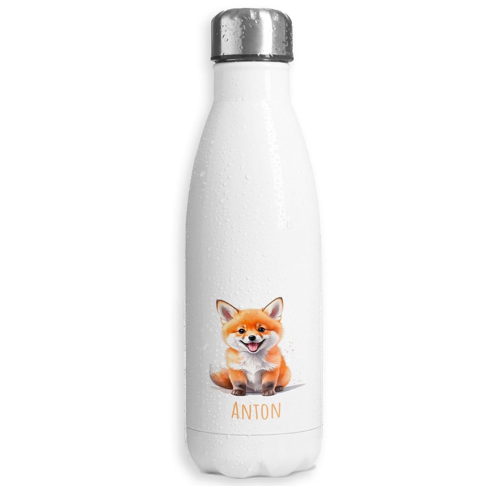 Personalized Thermos Bottle with Name | Cheeky Brown Fox | 500 mL | Leakproof Stainless Steel Water Bottle for Kids