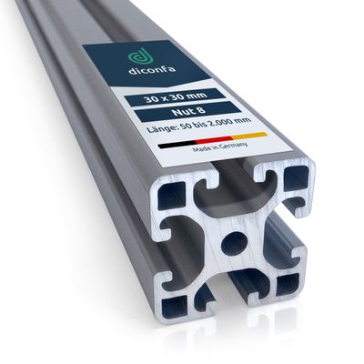 diconfa 30x30 Aluminum Profile, Slot 6, Custom Length, 6 Pieces, 201–300 mm