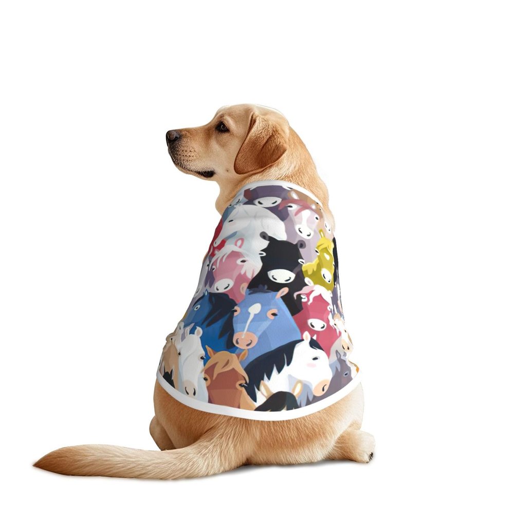 Colorful Dog Outfit with Cartoon Horse Print, Machine-Washable Shirt for Medium and Large Dogs