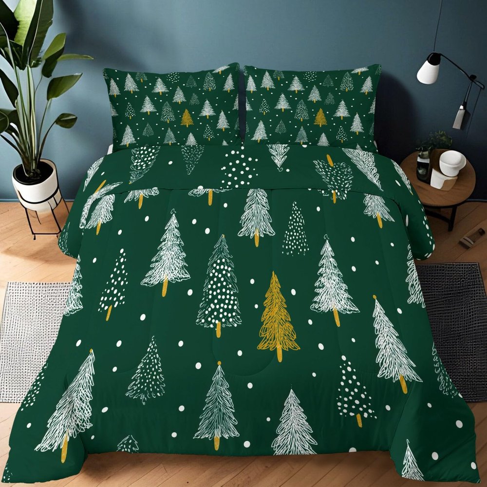 All-Season Duvet 200 x 200 cm, Green Christmas Tree Print, Microfiber