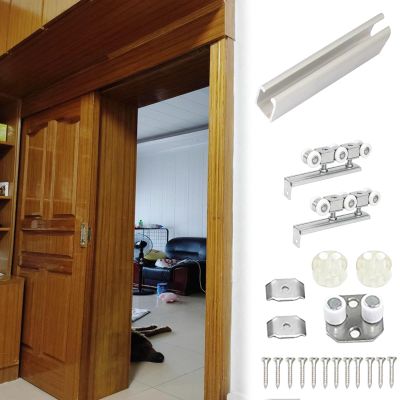 Ceiling-Mount Sliding Door Hardware Set, Barn-Door Style, Silver, 60 cm (2 ft)