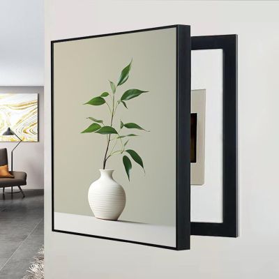 Pllrbvshs Vertical Rectangular Circuit Breaker Box Cover, Wall Art Electrical Panel Decor, Concealed Design for Living Room and Dining Room (Black Frame, 19.30 x 40 cm)