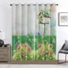 Birdhouse Blackout Curtains with Flowers, Butterflies and Birds, Green Field Thermal Curtains, 2-Piece Set, 160 x 132 cm view 1