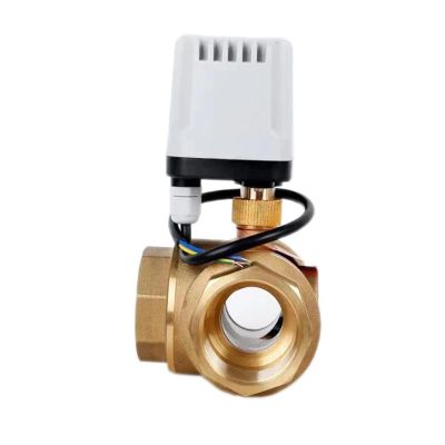 1/2" 3/4" 1" 1-1/4" 1-1/2" 3-Way IP65 Waterproof Motorized Brass Ball Valve, 3-Wire 2-Control, T/L Type (1-1/4", L Type, AC)
