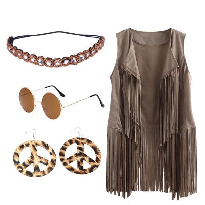 BweStilm Women's Hippie Cowgirl Costume, 4-Piece 1970s Western Outfit