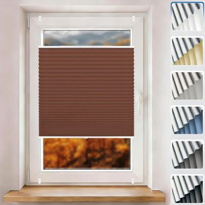 Pleated Blind Without Drilling, Clamp-Fix, 120 x 160 cm, Brown