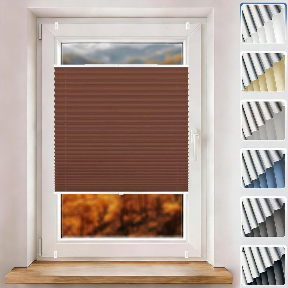 Pleated Blind Without Drilling, Clamp-Fix, 120 x 160 cm, Brown