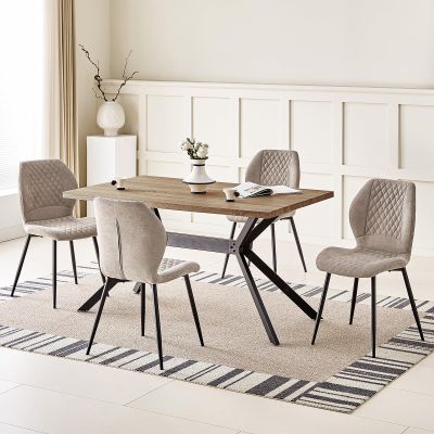 JIJIAN Dining Set with Dark Brown Wood Table and 4 Brown Chairs