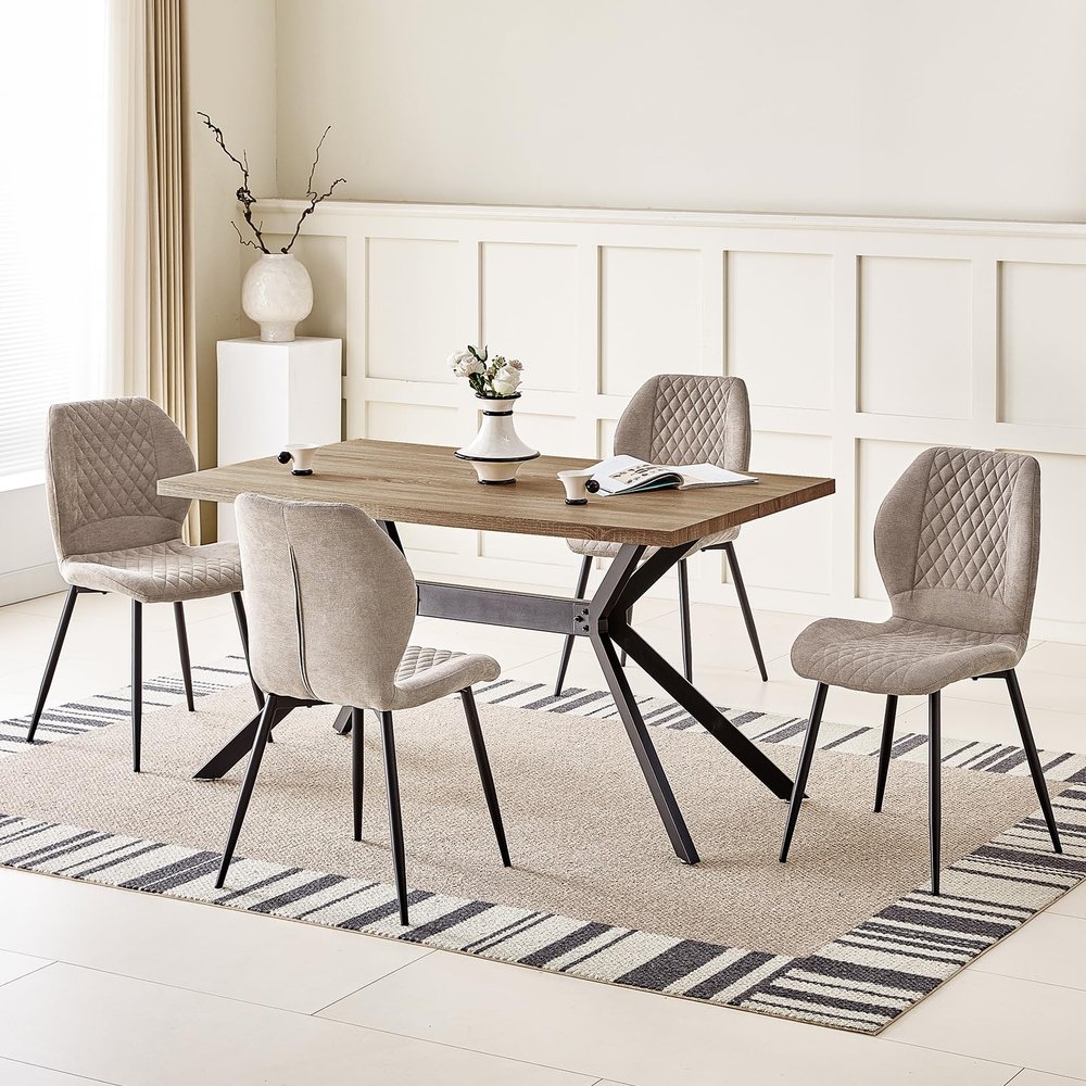 JIJIAN Dining Set with Dark Brown Wood Table and 4 Brown Chairs