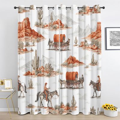 Western Cowboy Desert Cactus Blackout Curtains, 2 Panels, 183 x 132 cm Each