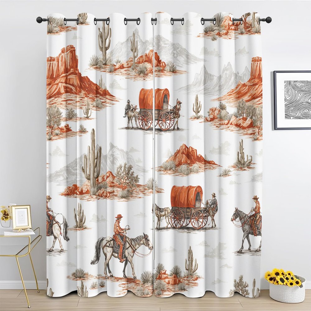 Western Cowboy Desert Cactus Blackout Curtains, 2 Panels, 183 x 132 cm Each