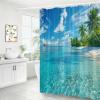 AUWUUA Tropical Palm Beach Shower Curtain 120 x 150 cm, Coastal Bathroom Decor with Hooks view 2