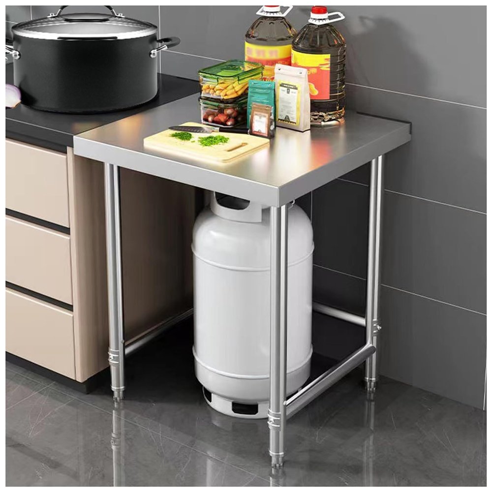 Stainless Steel Kitchen Workbench with Open Shelves