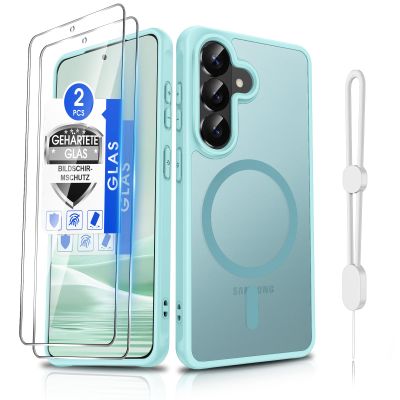 Dizn Magnetic Case for Samsung Galaxy S26+ (Not for S26), with 2 Tempered Glass Screen Protectors, MagSafe Compatible, Matte Translucent, Mint Green