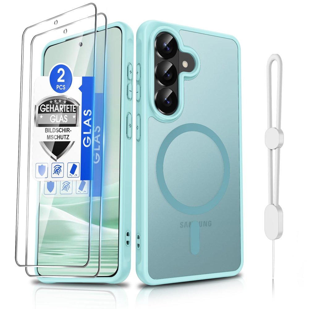 Dizn Magnetic Case for Samsung Galaxy S26+ (Not for S26), with 2 Tempered Glass Screen Protectors, MagSafe Compatible, Matte Translucent, Mint Green