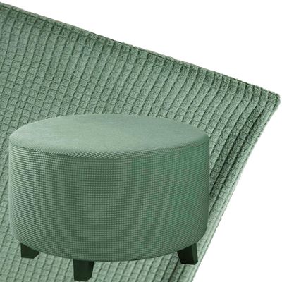DOGACA Round Ottoman Cover, Stretch Footstool Slipcover, Fleece, Grass Green, 40 cm