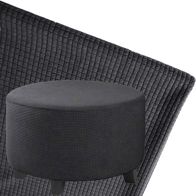 DOGACA Round Ottoman Cover, Stretch Slipcover for Footstools, Black Fleece, 38 cm/15 in