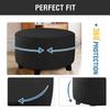 DOGACA Round Ottoman Cover, Stretch Slipcover for Footstools, Black Fleece, 38 cm/15 in view 3