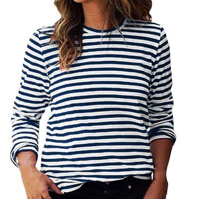Women's Red and White Striped Long-Sleeve Shirt